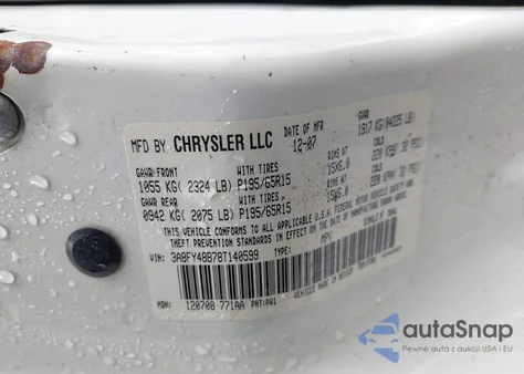 2008 Chrysler Pt Cruiser Lx из США, поврежденный, VIN 3A8FY48B78T140599